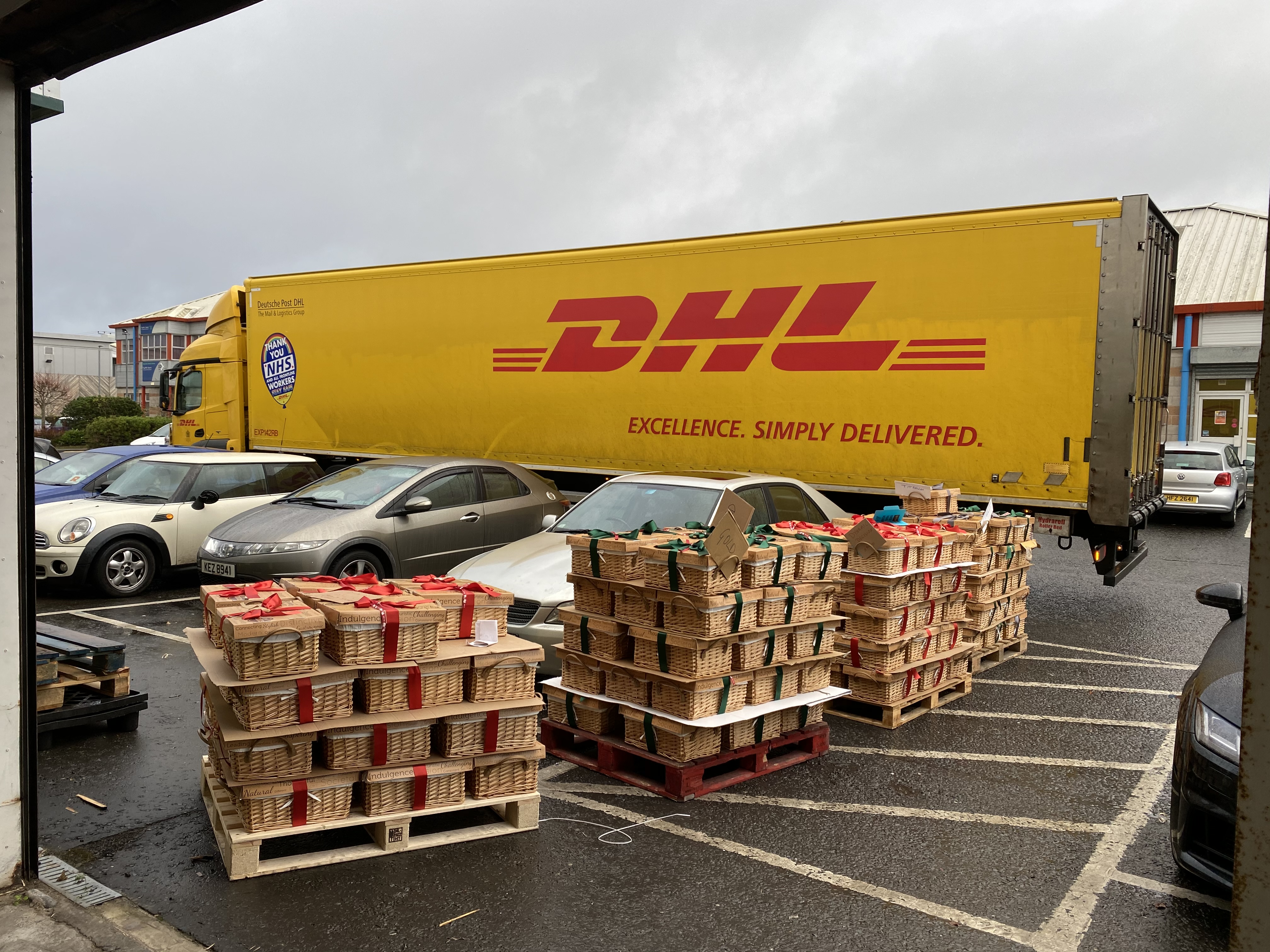 DHL lorry collecting Gift Baskets in UK
