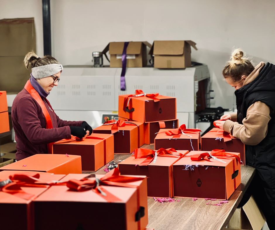 Warehouse Team Packing Luxury Christmas Hampers