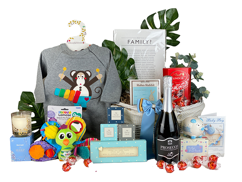 Baby Gifts Prosecco and Presents Basket Boy