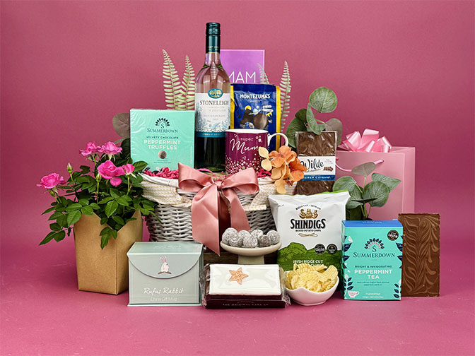 Mothers Day Flowers & Wine Gift Hamper Basket